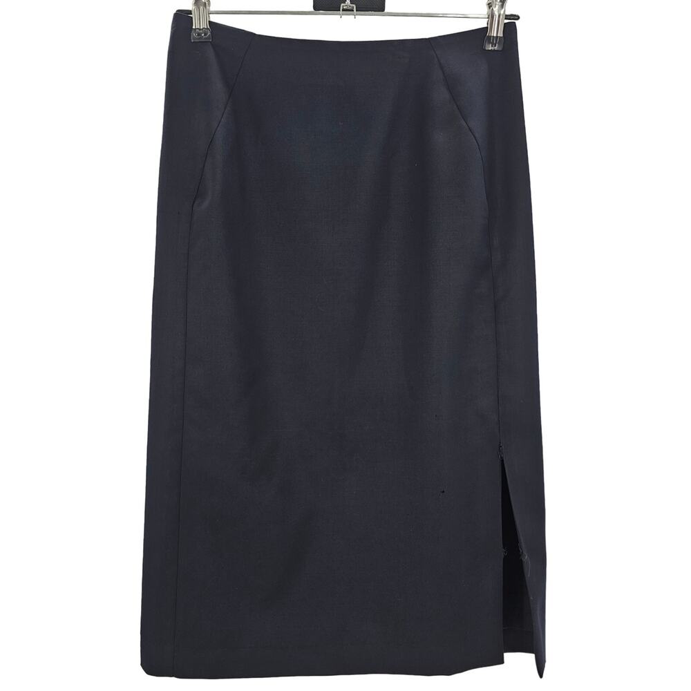 VTG Gucci Womans size 40/4 Navy blue Pencil Skirt Slit Back Button Zipper FLAWS